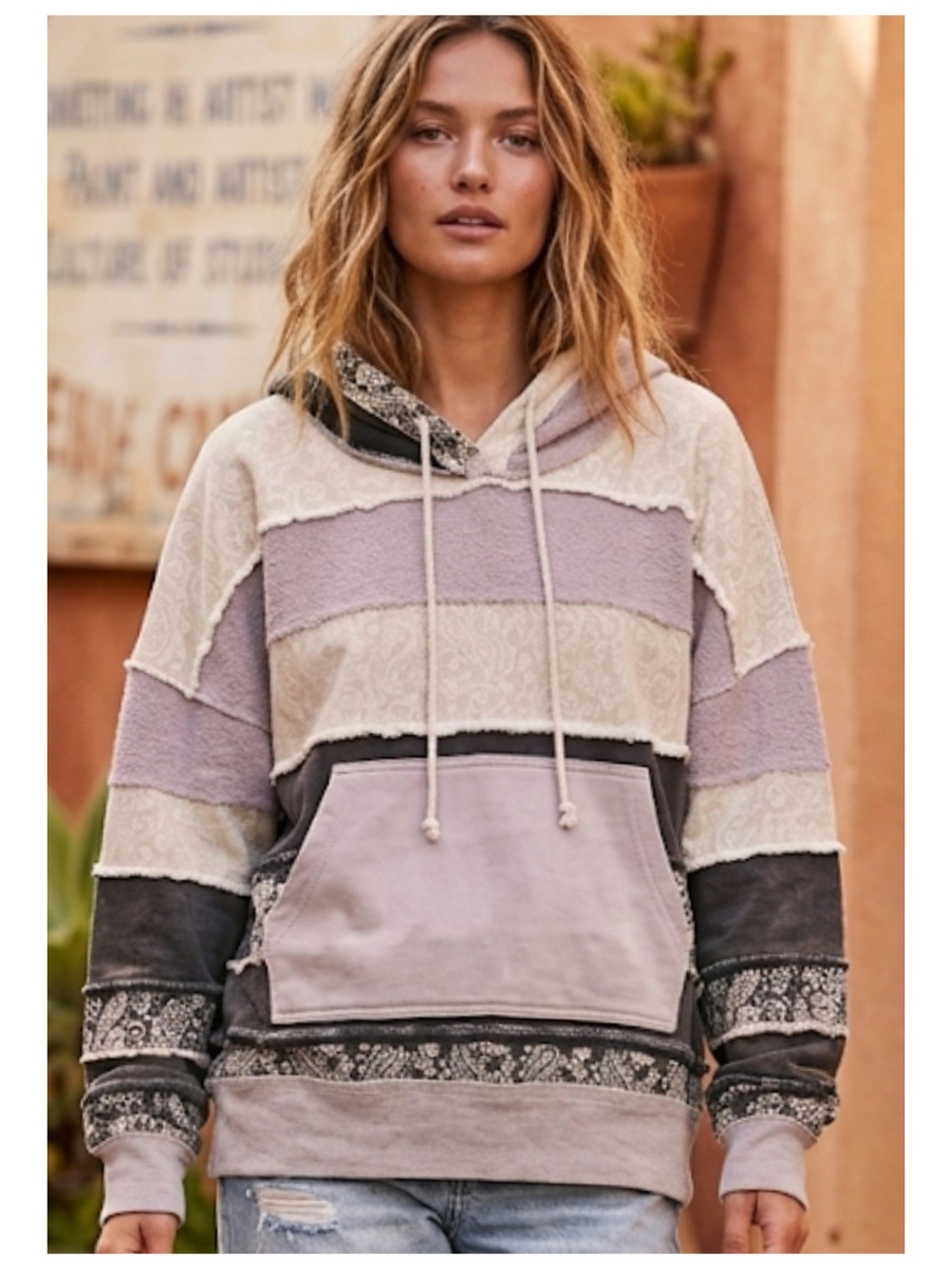 Oli & Hali Lavender and Cream Patchwork Paisley Pullover Hoodie